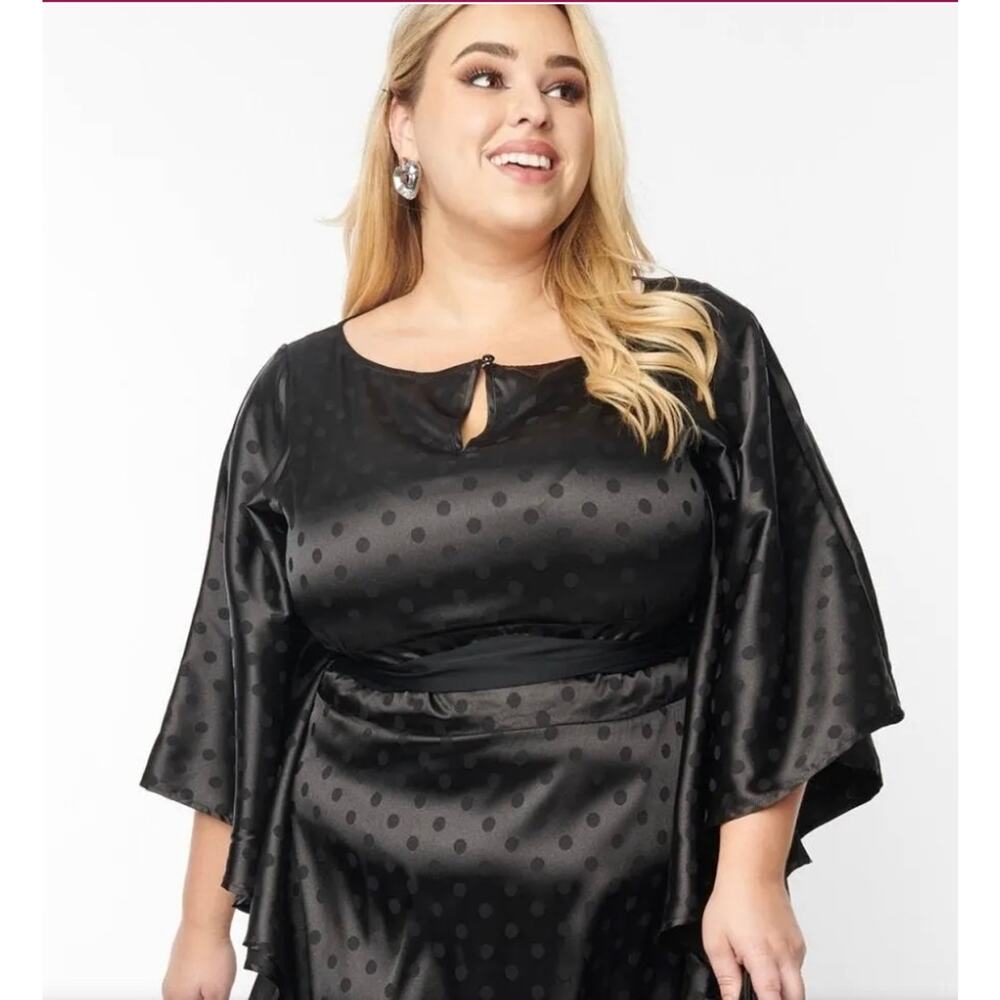 Unique Vintage Smak Parlour Black Damask Dot Social Climber Caftan Sz 5X #73